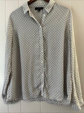 Atmosphere Light Gray Polka Dot Button-Down Shirt